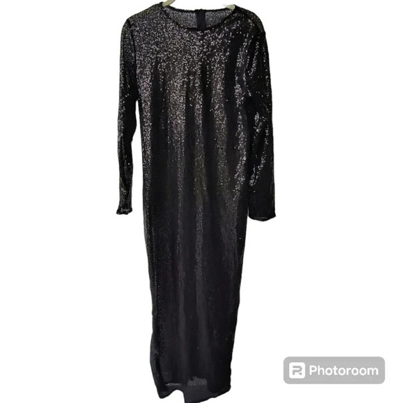 Women's Floor Length, Long Sleeve, Sheer, Goth Whimsigoth Sequin Evening Gown, L - Picture 1 of 11